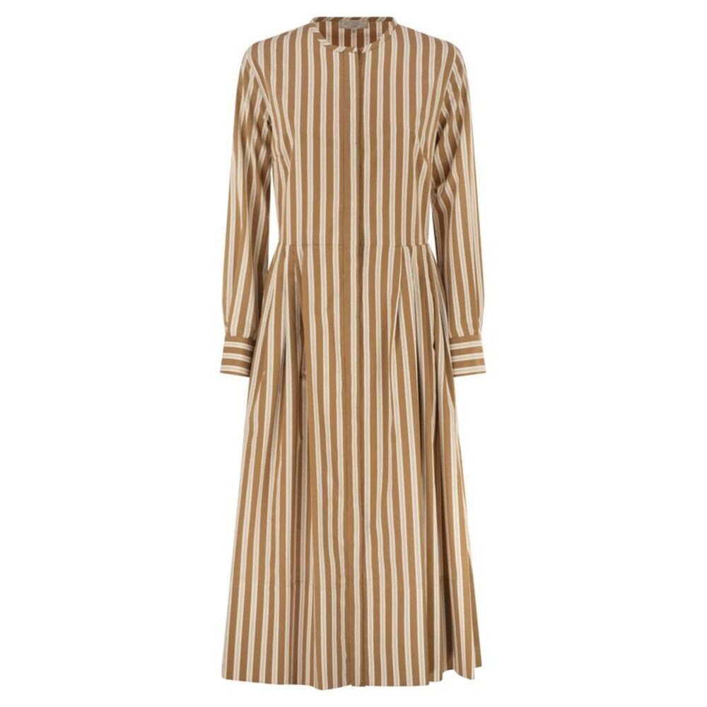 Antonelli Firenze Women Striped Cotton Midi Dress With Tailored Pleats